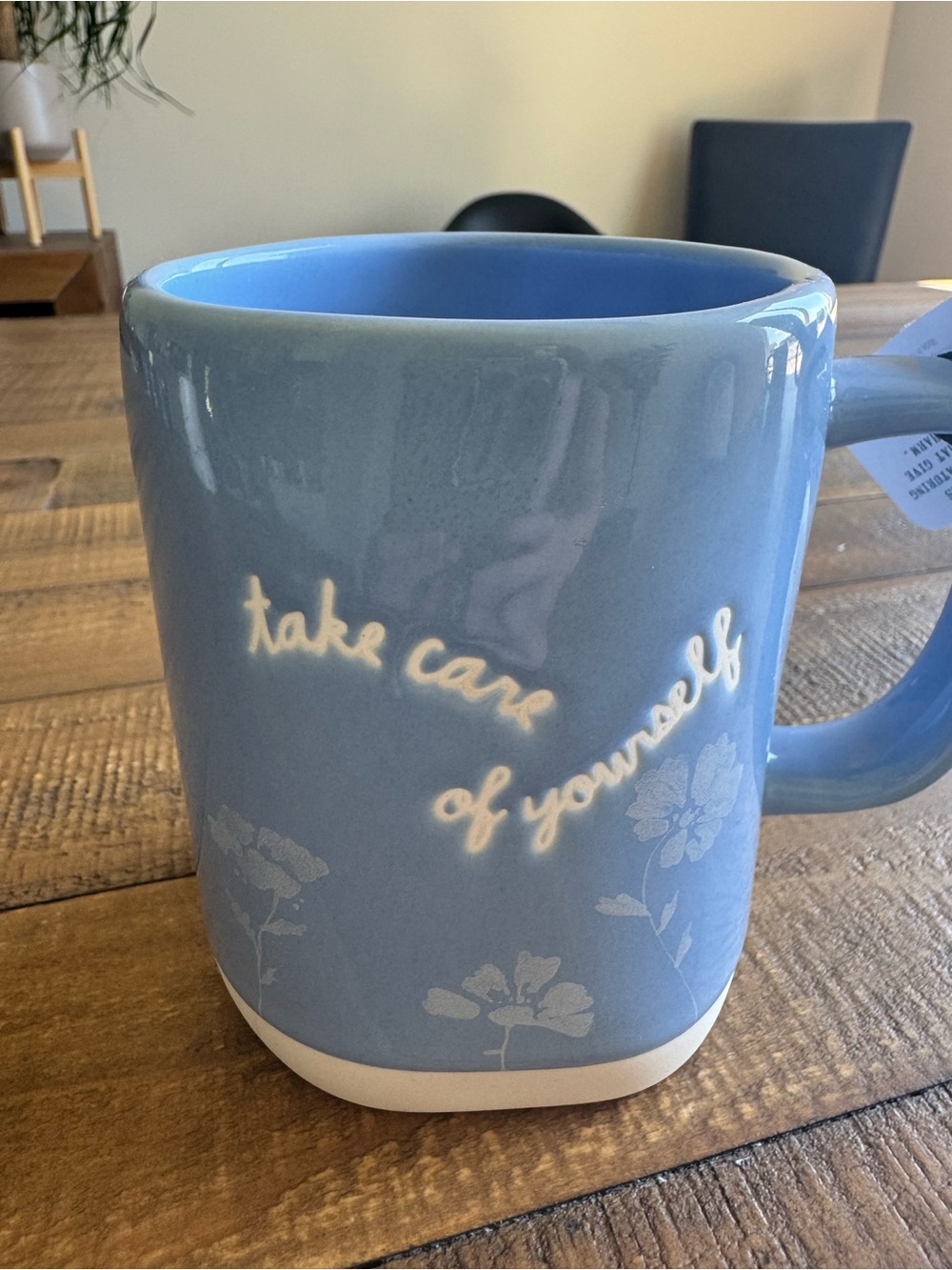 Rae Dunn Blue and White "take care of yourself" Floral Mug